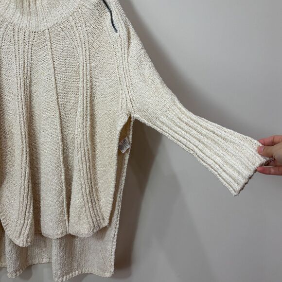 Free People Ivory Cream Chunky Knit Poncho Sweater Zipper XS Oversized Boho - Picture 3 of 10